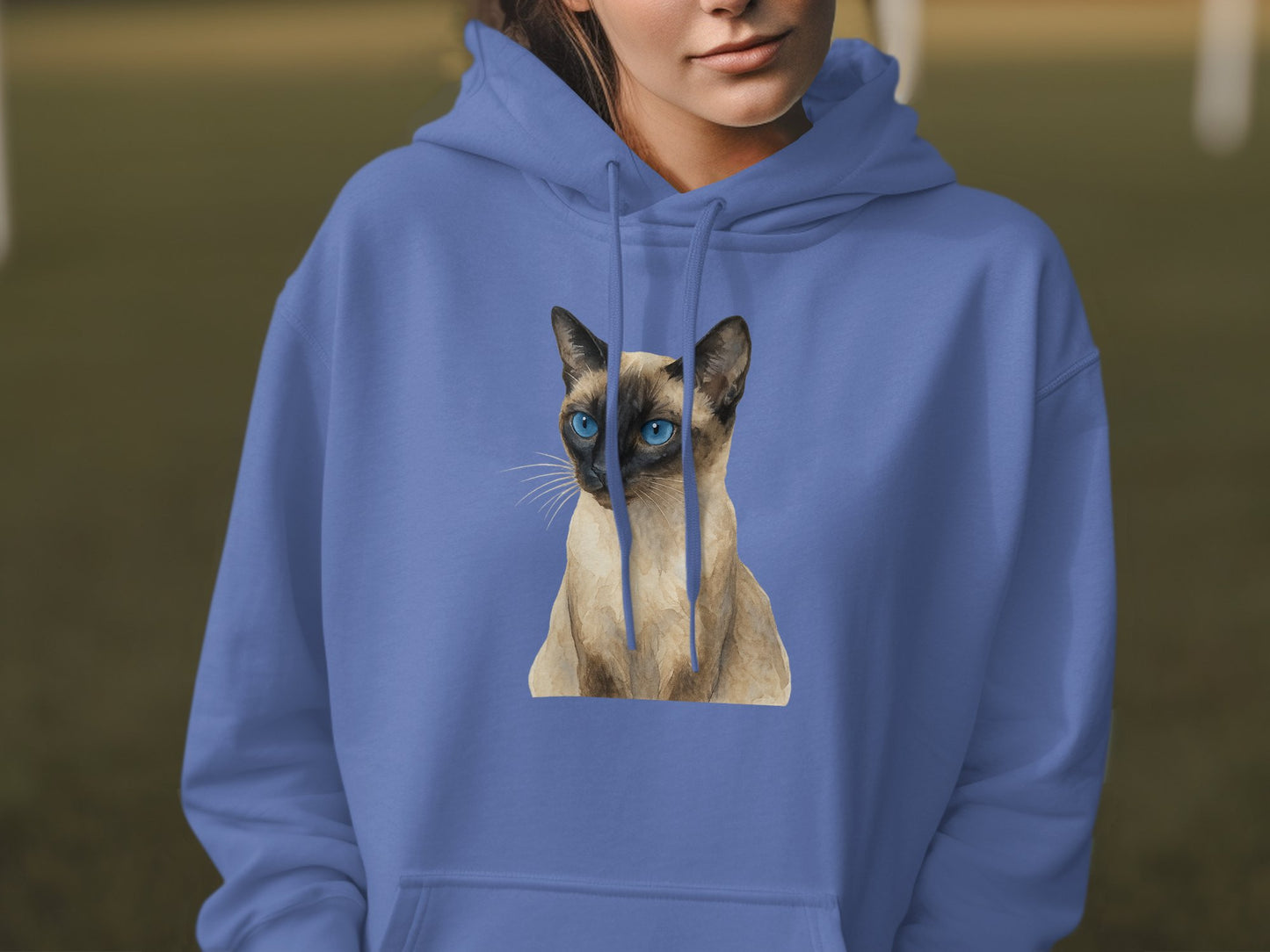 Blue Hoodie with Artistic Siamese Cat Graphic product type
