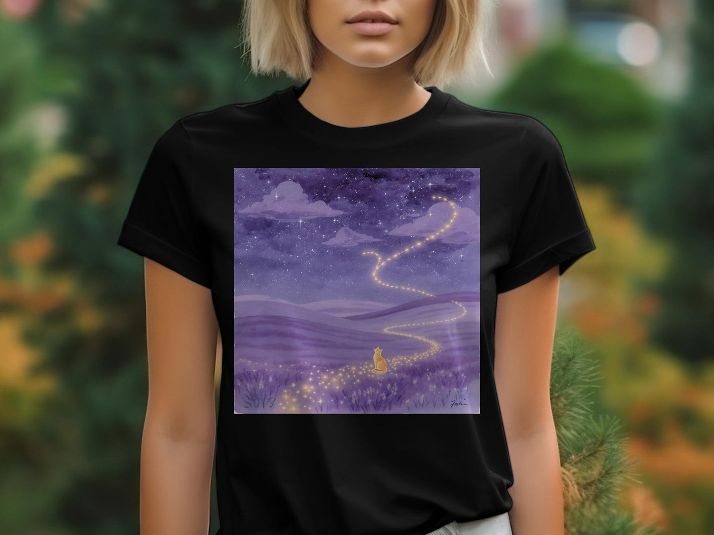 Purple Night Sky Cat Design on Women's T-Shirt Product