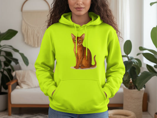 Bright Green Hoodie with Cat Design Fashion Product