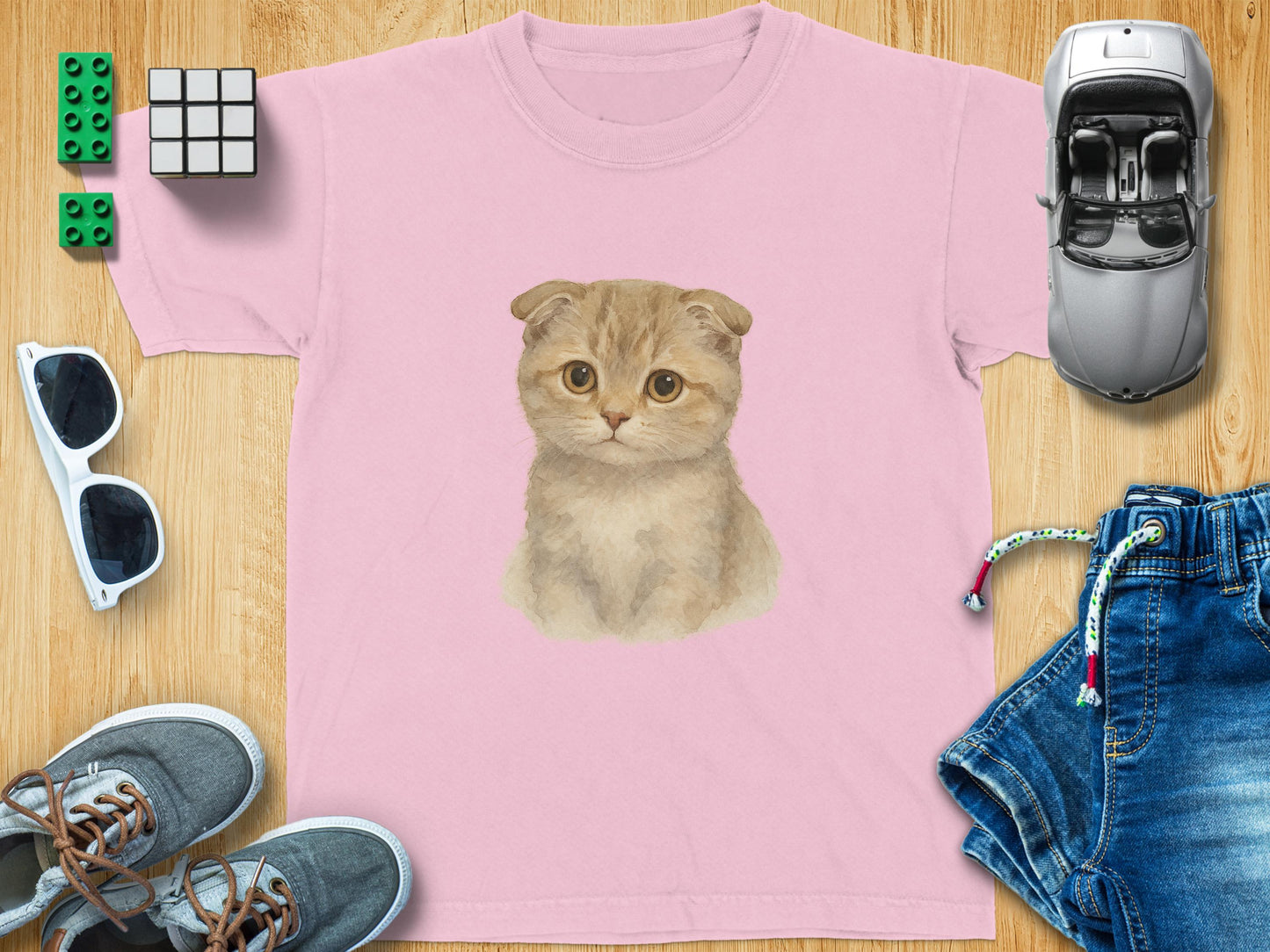 Cute Kitten Graphic on Light Pink T-Shirt product type