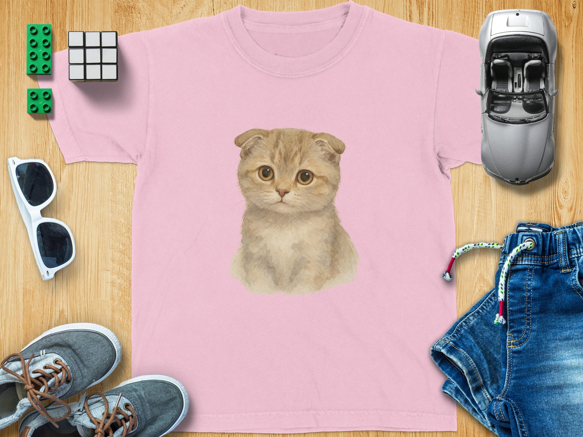Cute Kitten Graphic on Light Pink T-Shirt product type