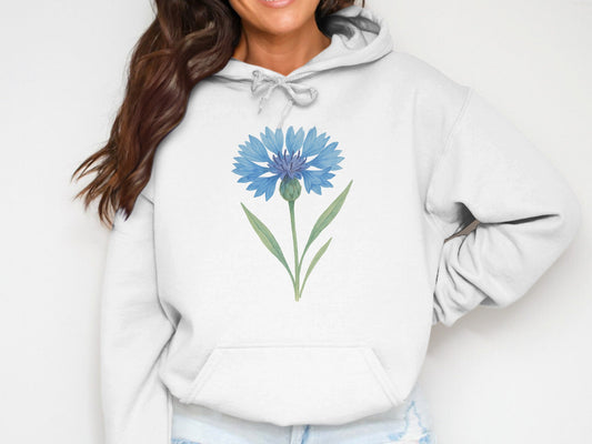 Blue Flower Design on White Hoodie product
