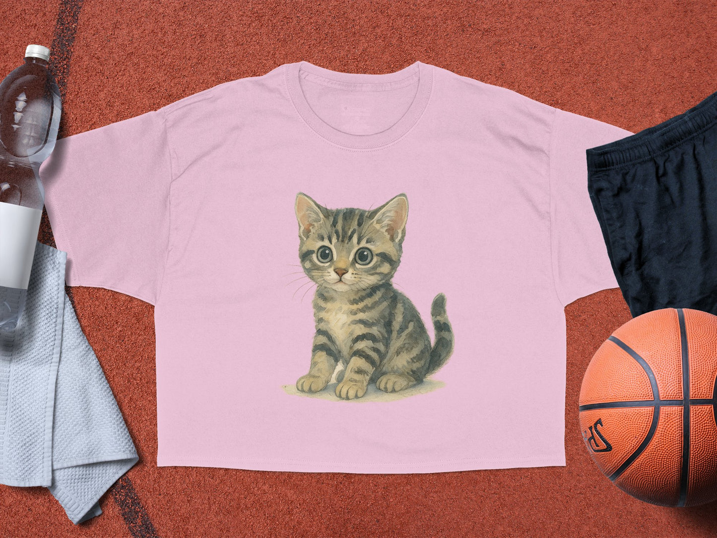 Cute Tabby Kitten Print Design on Pink T-shirt product type