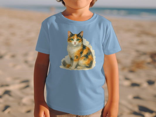Cute Cat Illustration Blue T-Shirt for Kids product type