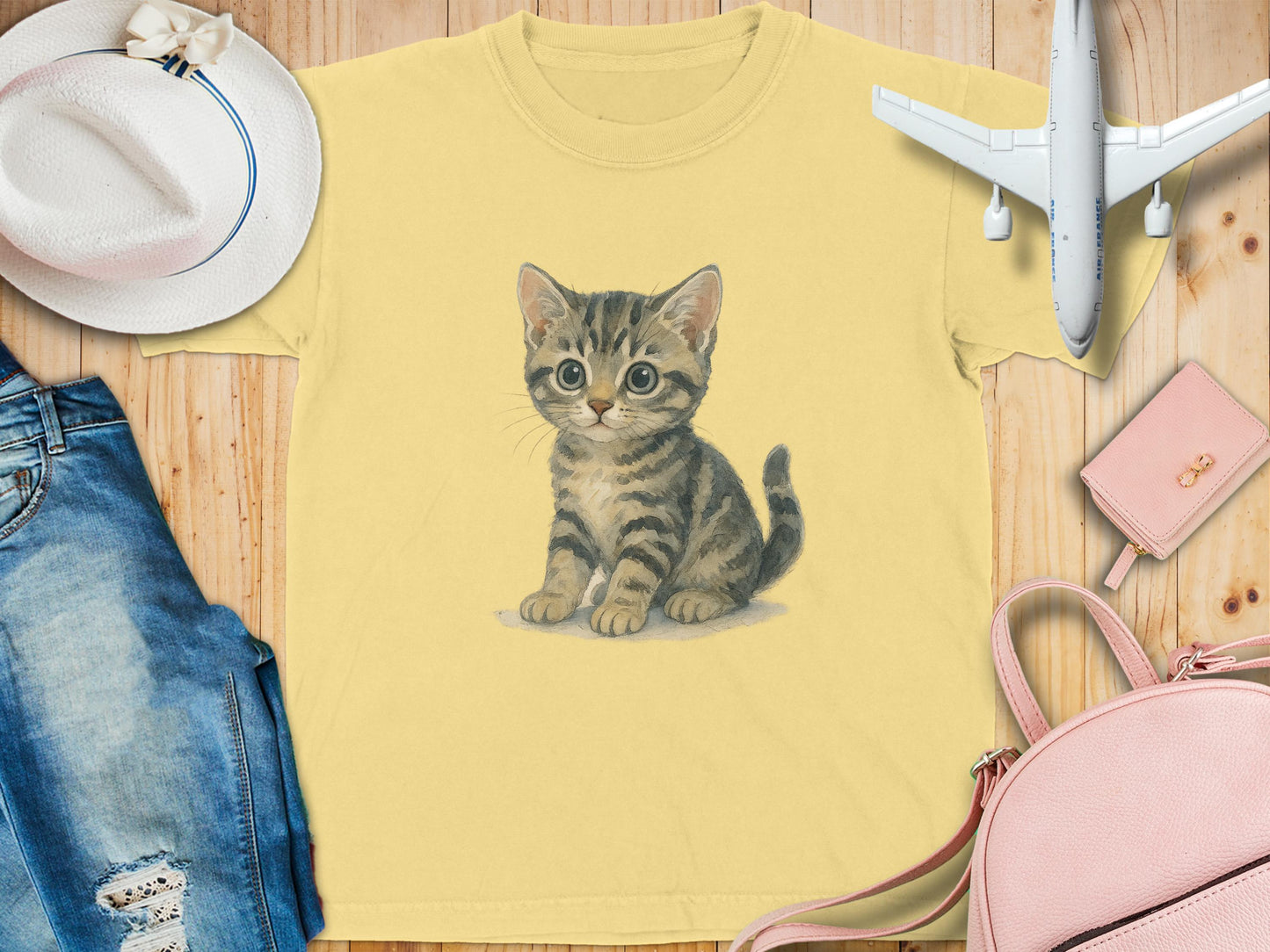 Cute Kitten Graphic on Yellow Tee Shirt product type