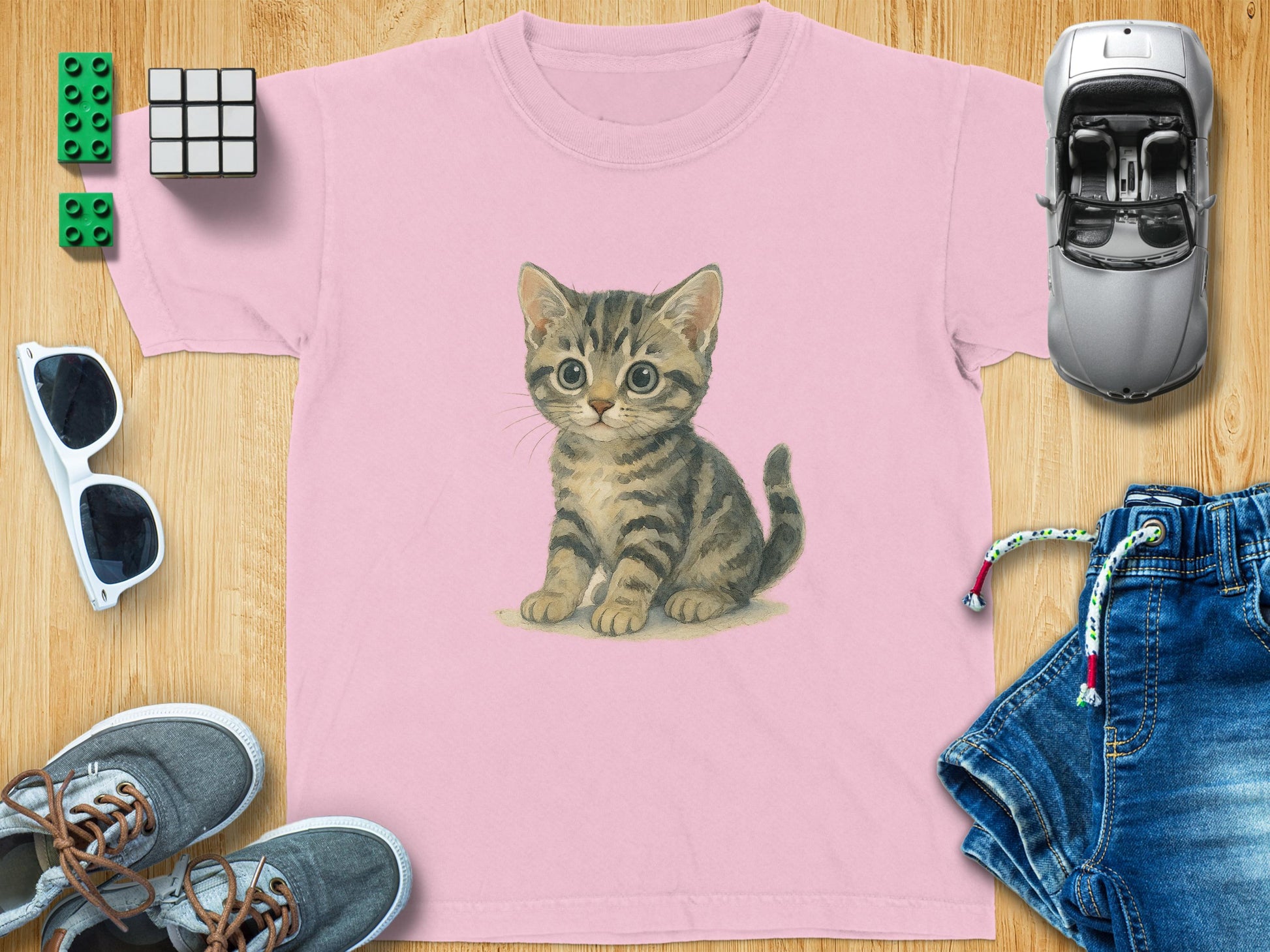 Cute Kitten Graphic on Pink Tee Little Kid T-shirt product type