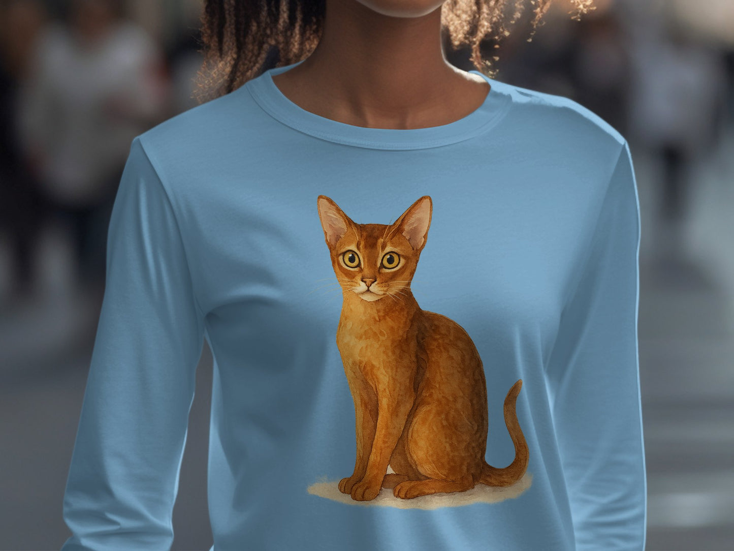Realistic Orange Cat Print Blue Long Sleeve Shirt product type