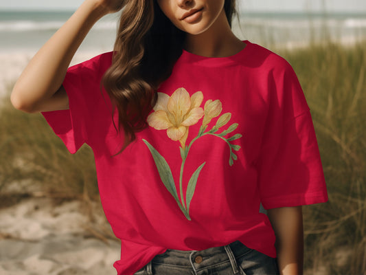 Bright Red T Shirt With Floral Print Casual Product
