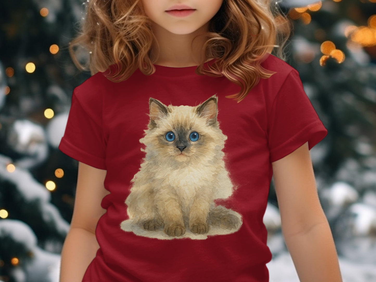 Adorable Fluffy Blue-Eyed Cat Design T-Shirt product