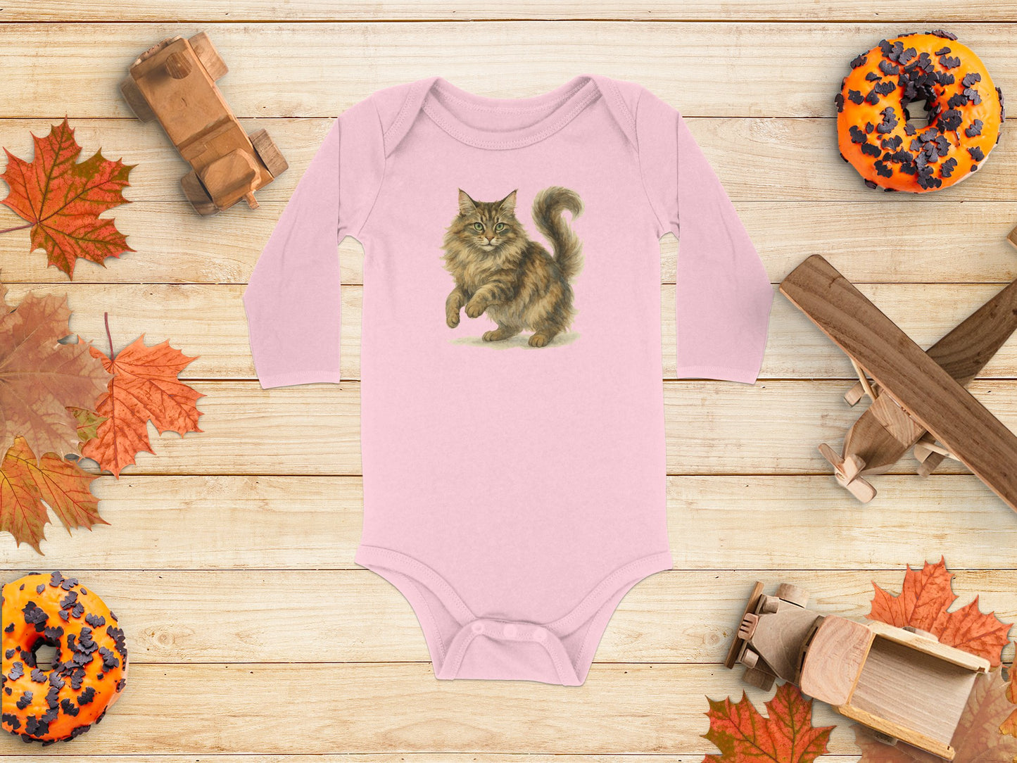 Adorable Pink Long Sleeve Cat Design Baby Onesie product