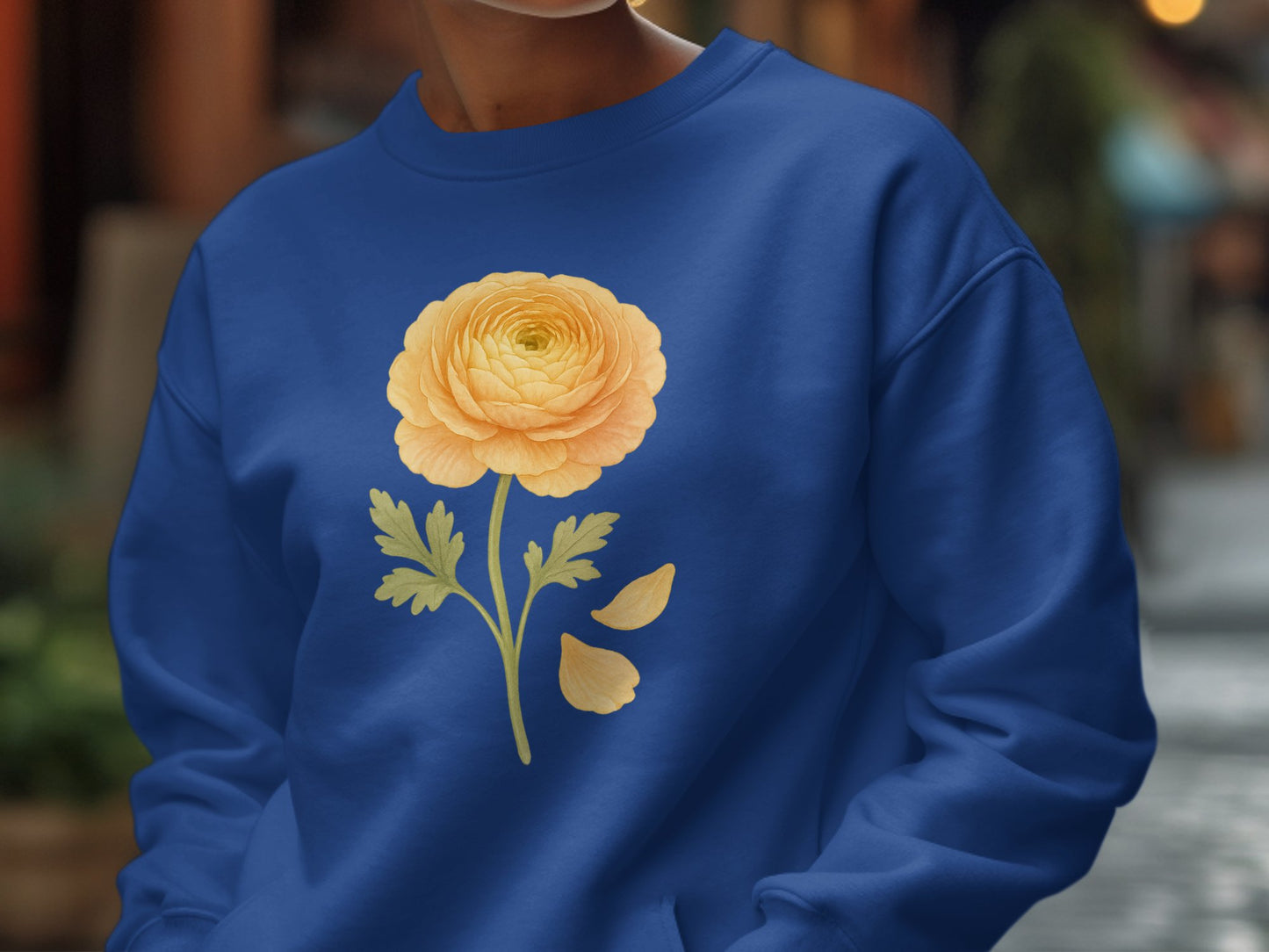 Beautiful Yellow Flower Print on Blue Sweatshirt product