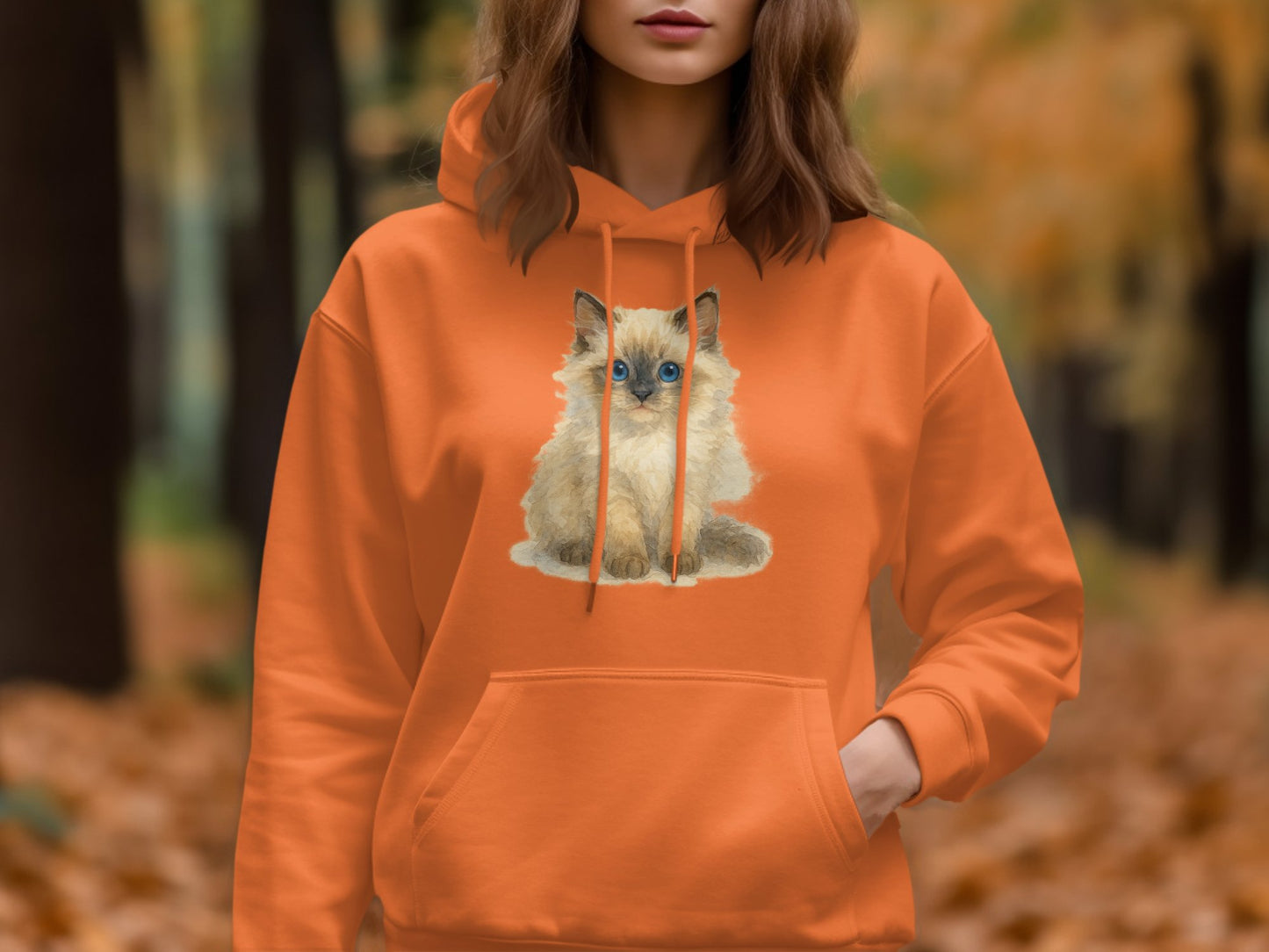 Cozy Autumn Hoodie with Cute Fluffy Cat Print product