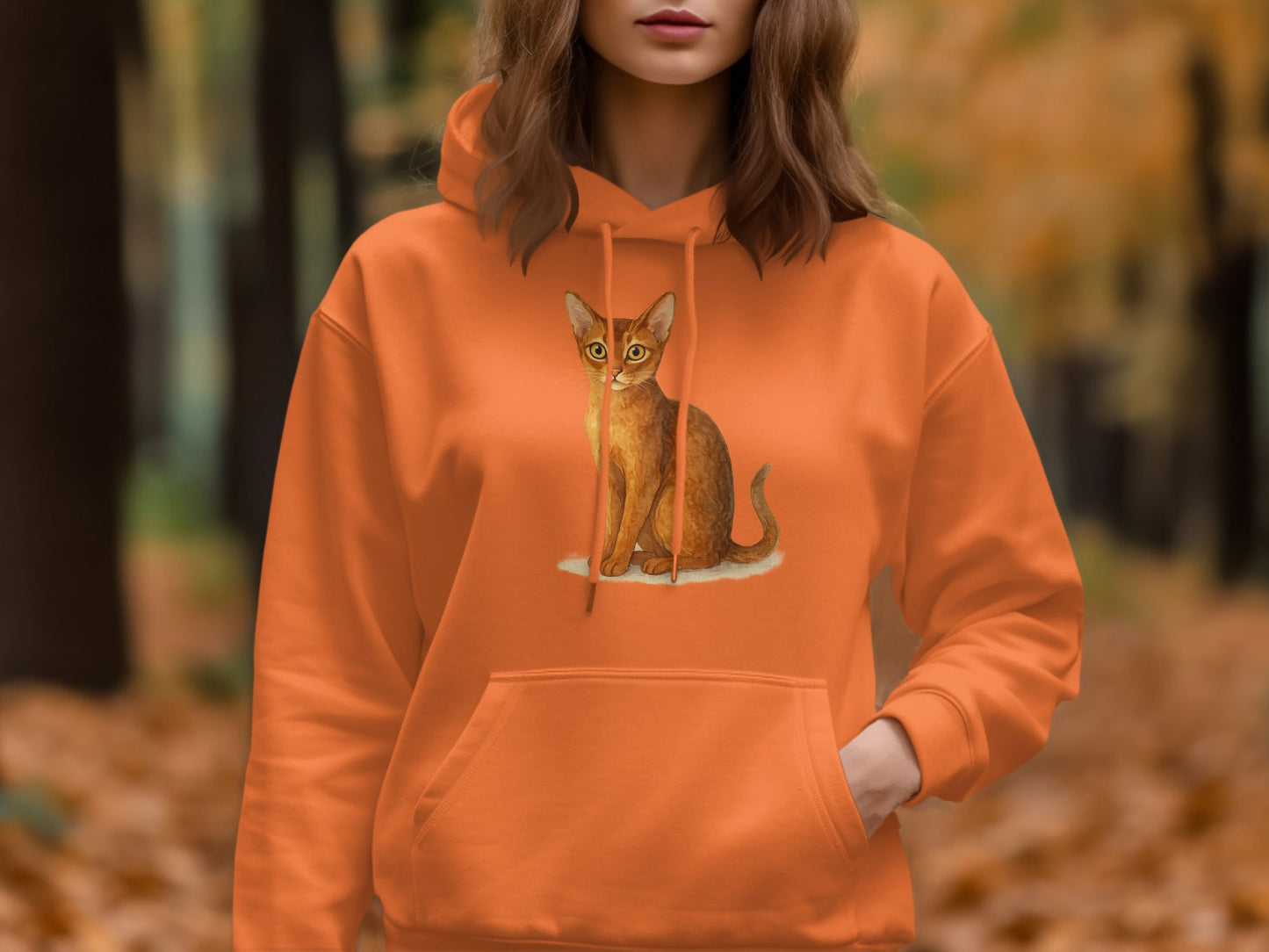 Orange Hoodie with Cat Illustration Fashion Product