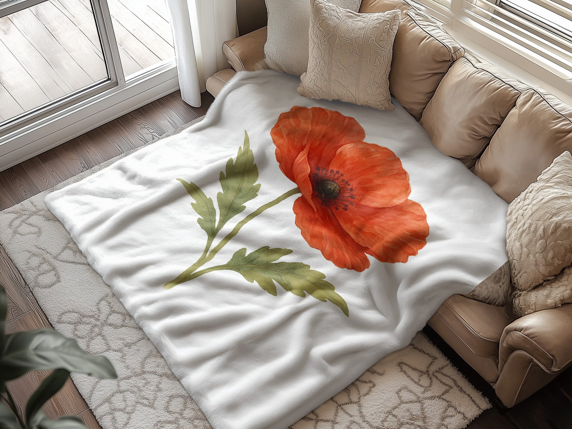 Cozy White Blanket with Red Flower Design product
