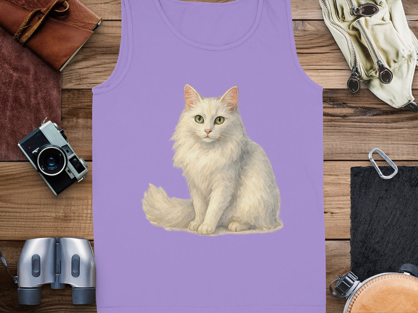 Cute White Cat Graphic on Purple Tank Top product type