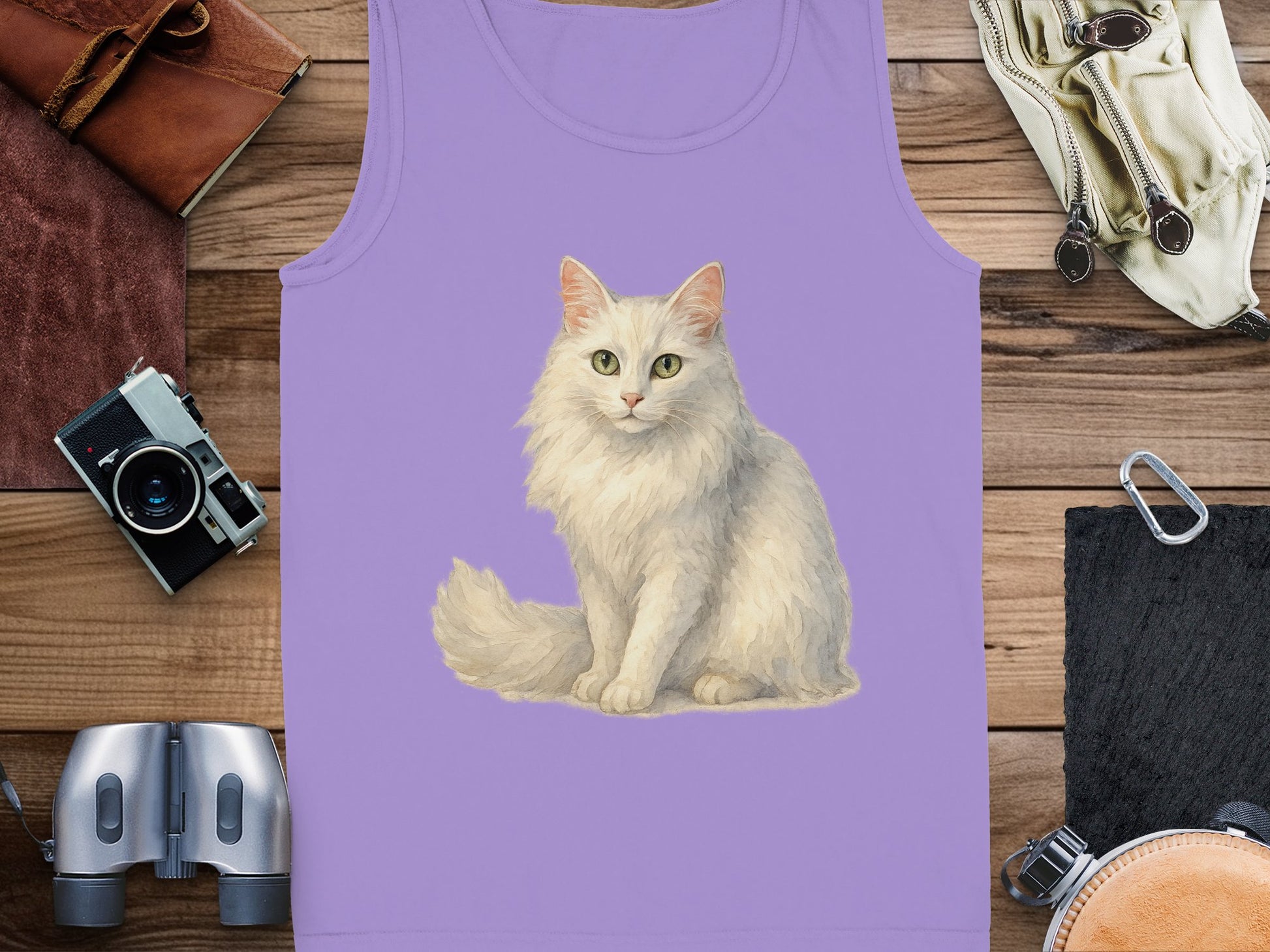 Cute White Cat Graphic on Purple Tank Top product type
