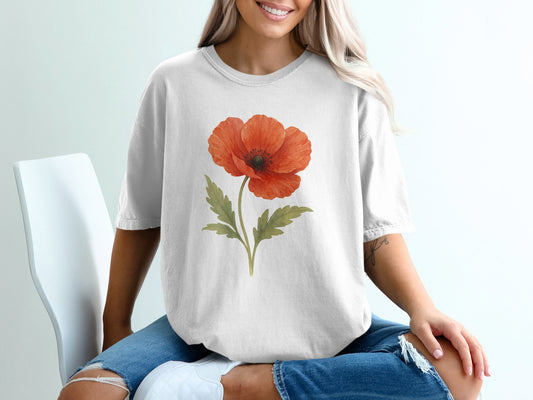 Stylish White Tee Featuring Bold Red Poppy Flower product type