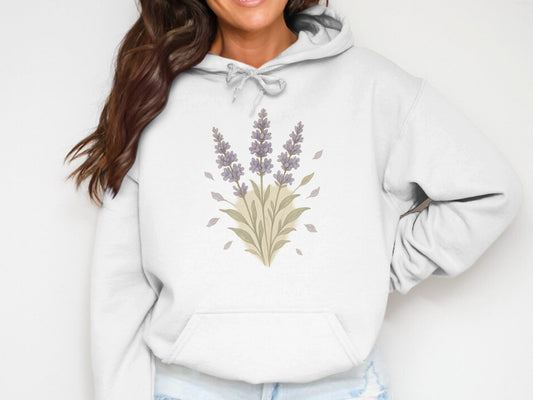 Lavender Floral Graphic Design White Hoodie product type