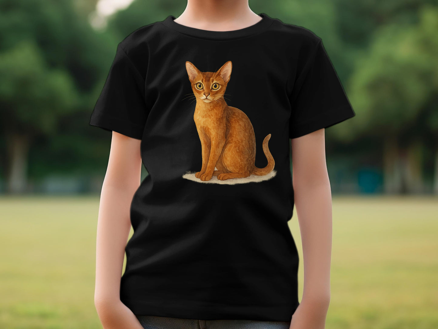 Cute Orange Cat Print Black Tee product