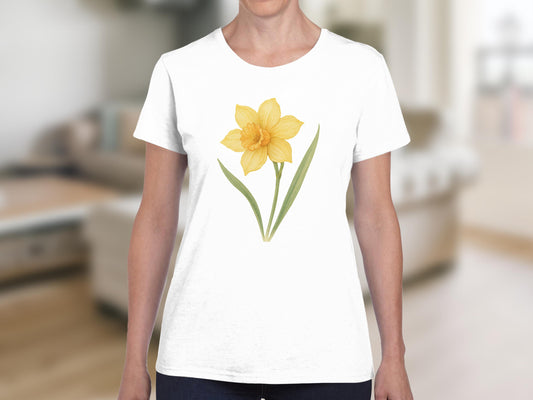 Floral Yellow Daffodil Print White T-shirt product
