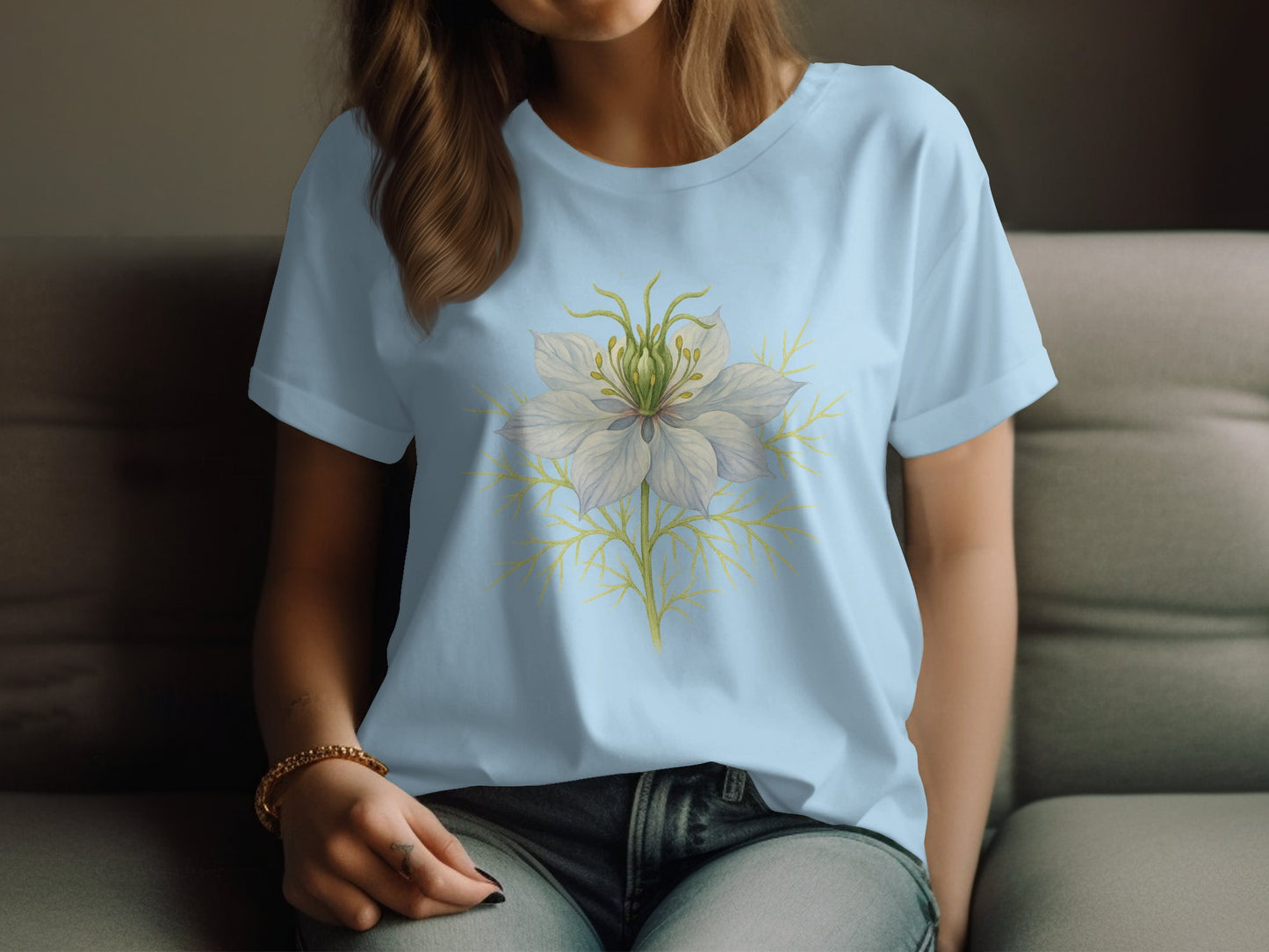 Elegant Light Blue Shirt with White Floral Design product type