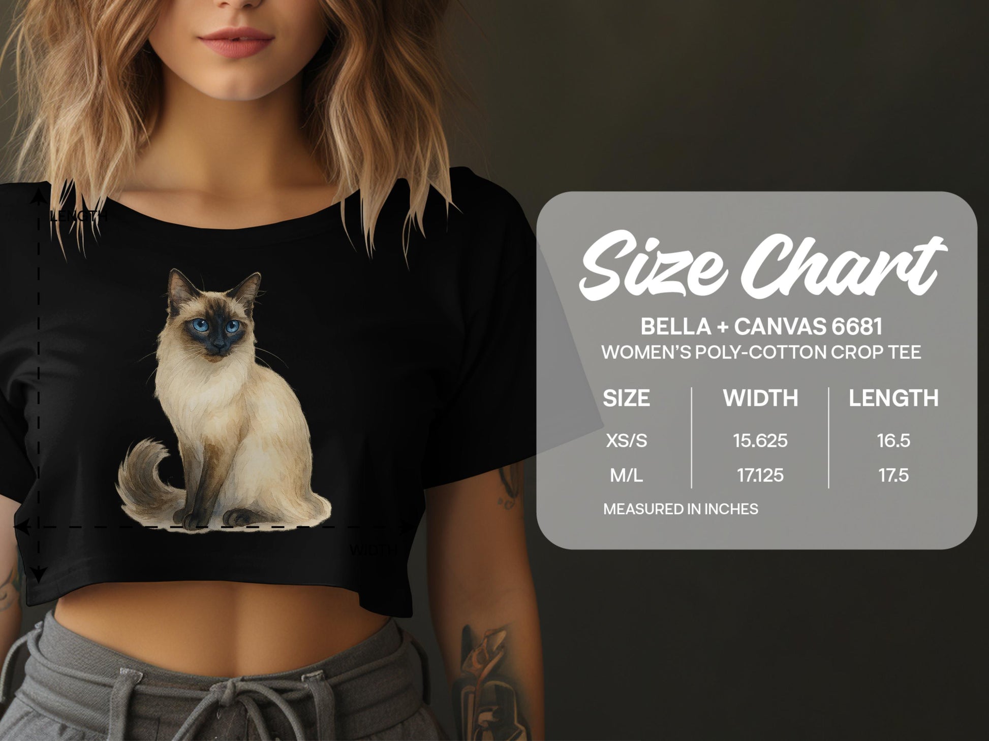 Siamese Cat Print Bella Canvas Women's Crop Tee product