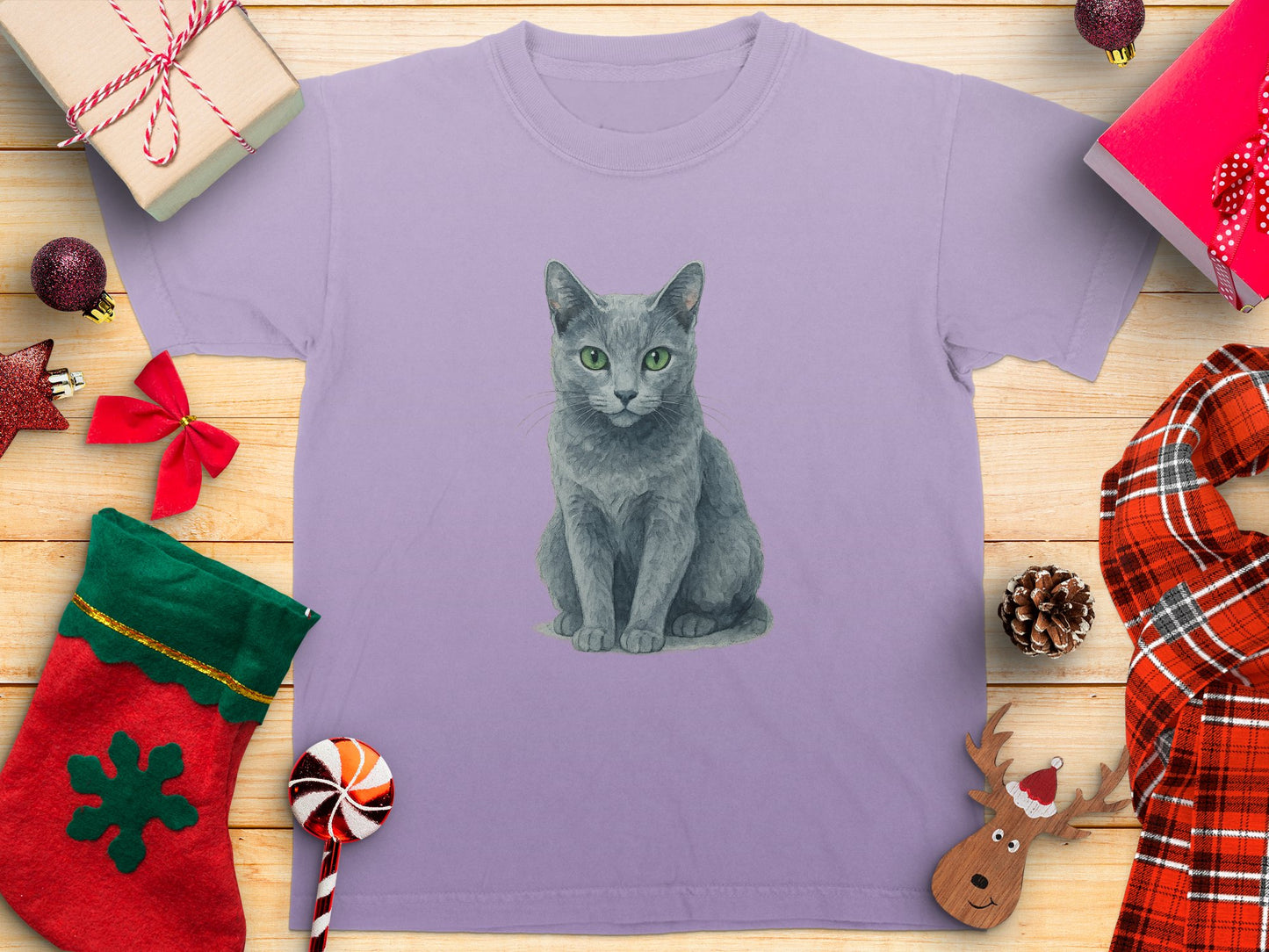 Cute Gray Cat Graphic Design on Lavender Shirt product