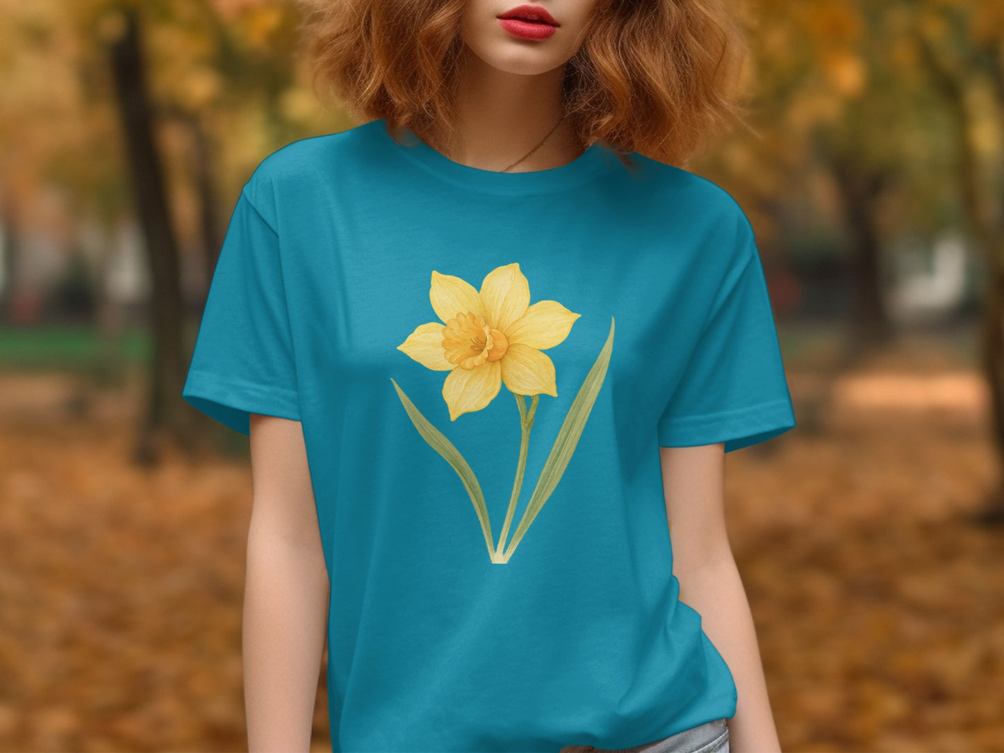 Yellow Daffodil on Blue Women's Short Sleeve T-Shirt product