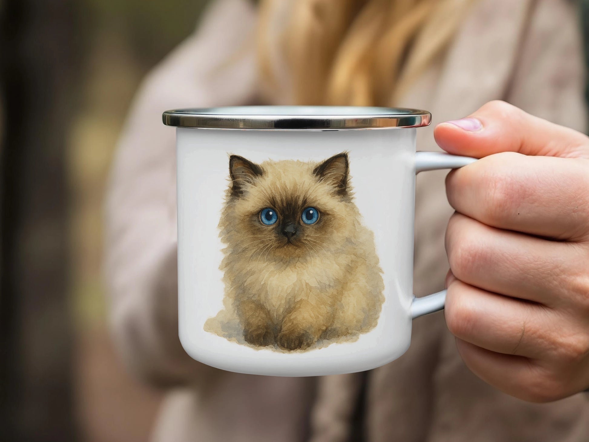 Cute Blue-Eyed Kitten Print Enamel Camping Mug product