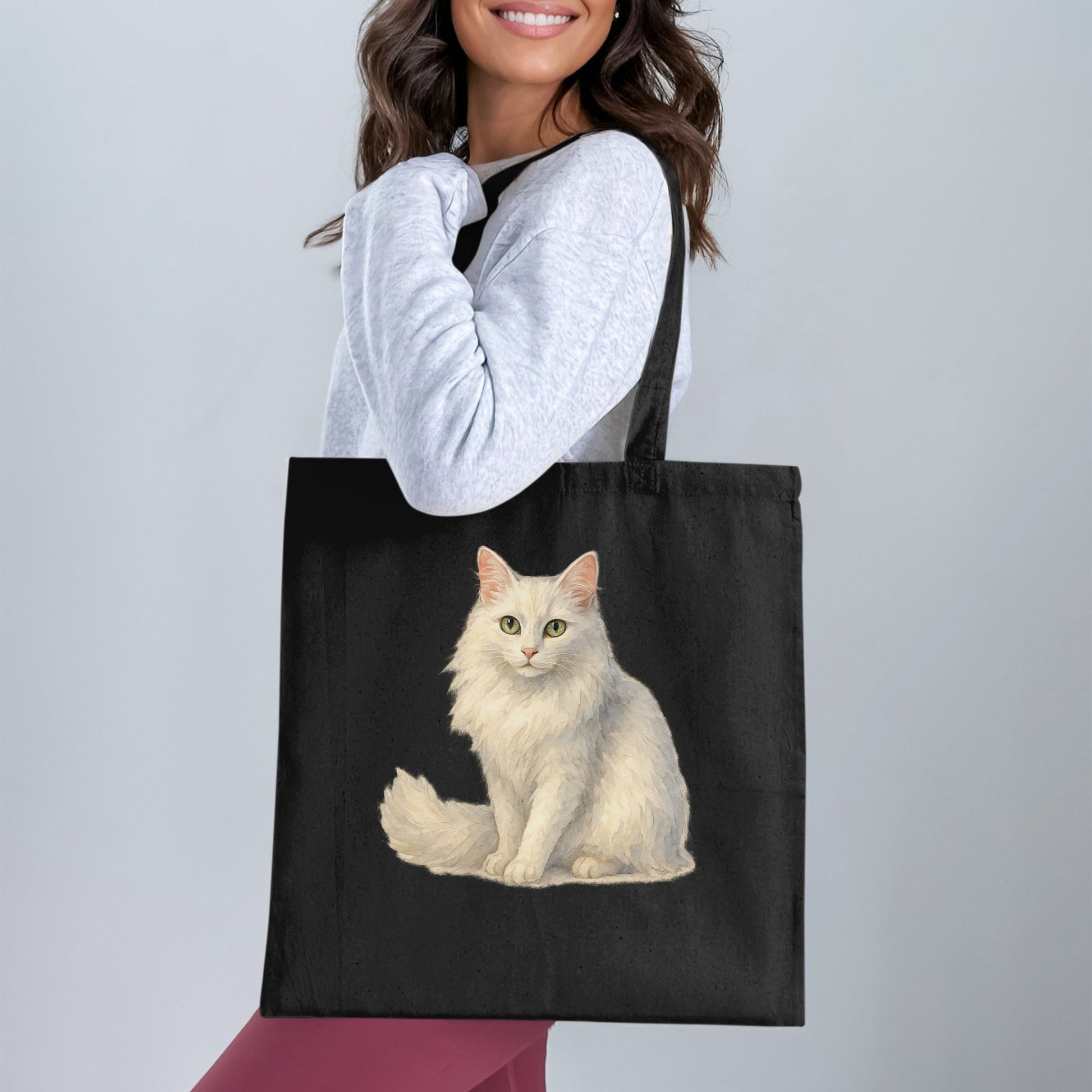 Stylish Black Tote Bag with Adorable Cat Graphic product