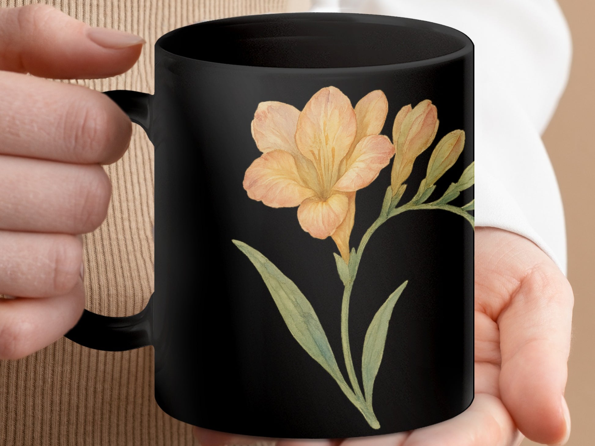 Vintage Floral Design Black Ceramic Mug product type