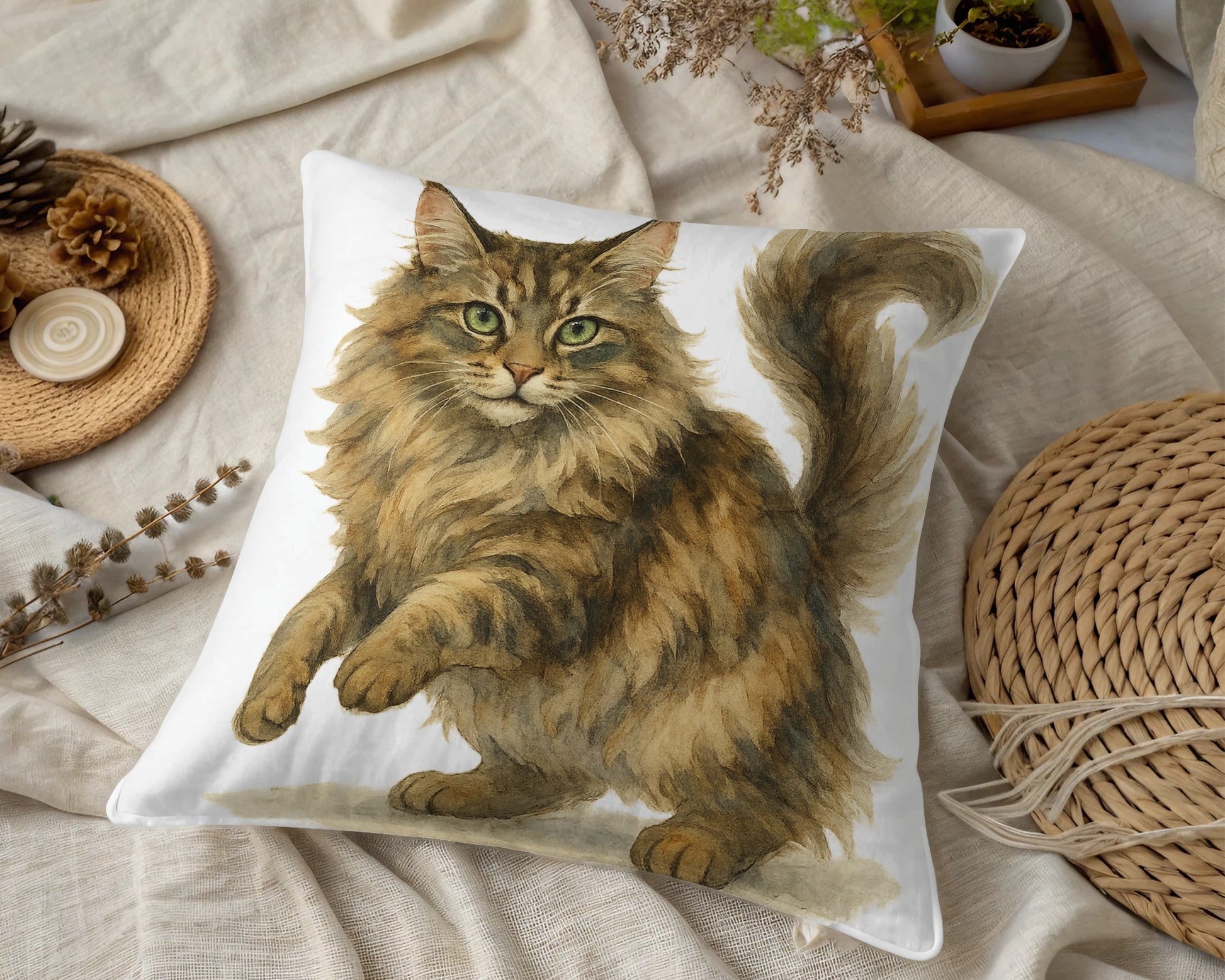 Beautiful Fluffy Cat Throw Pillow Home Decor Product