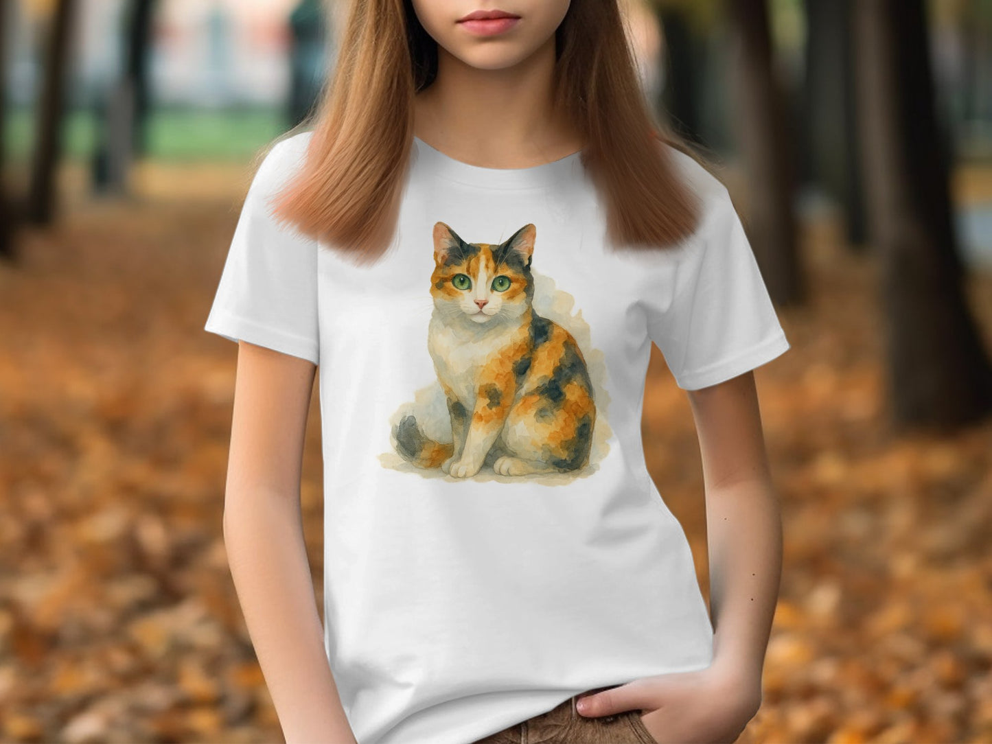 Calico Cat Sitting Artwork Print T-Shirt product type