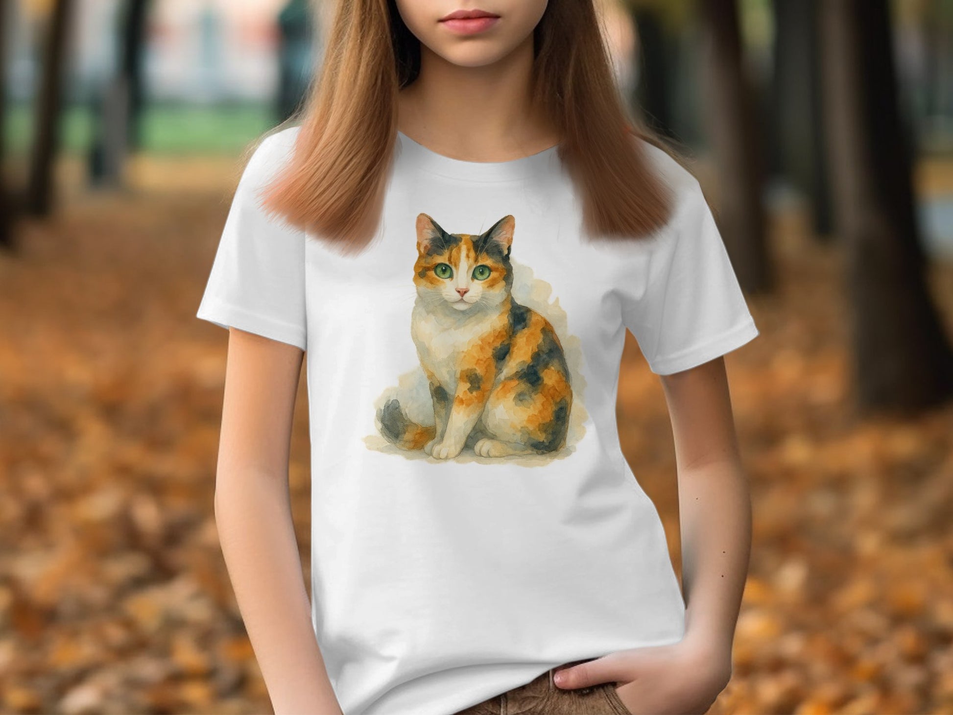 Calico Cat Sitting Artwork Print T-Shirt product type