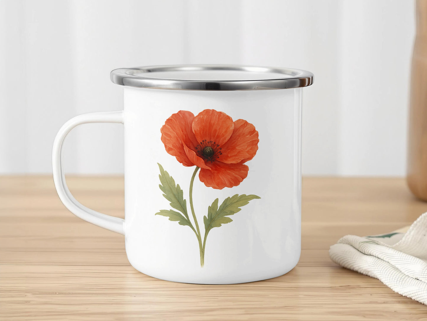 Floral Mug with Red Poppy Design on White Coffee product