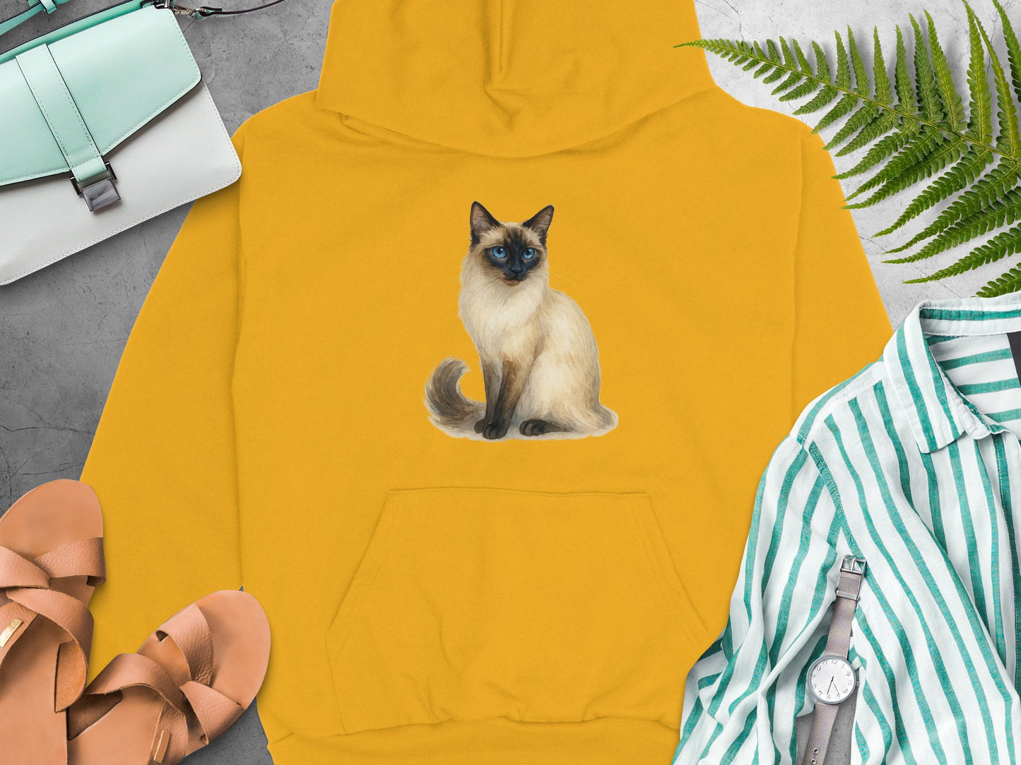 Cozy Siamese Cat Graphic Hoodie for Pet Lovers product type