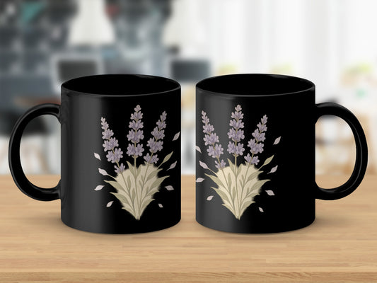 Lavender Flower Design on Black Mug product type
