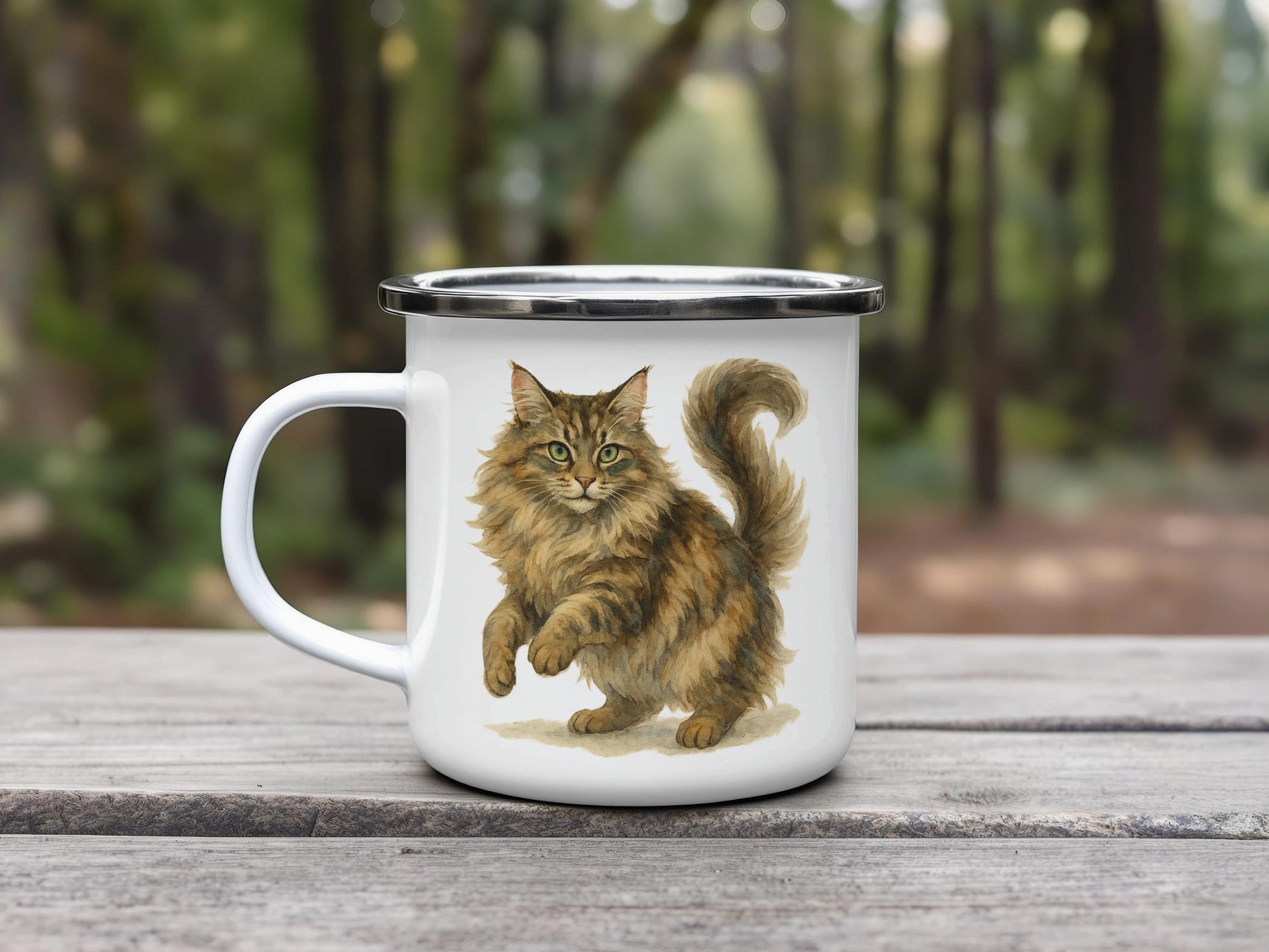 Adorable Fluffy Cat Art Print on White Mug product type