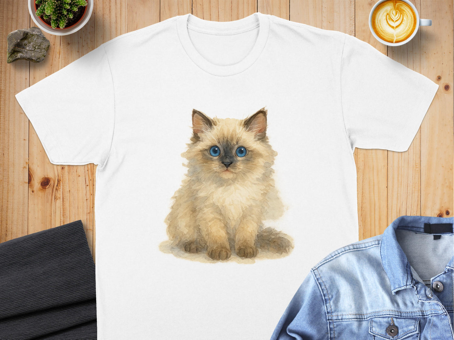 Adorable Fluffy Kitten Illustration on White T-shirt product