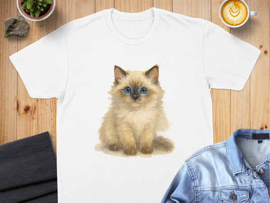 Adorable Fluffy Kitten Illustration on White T-shirt product