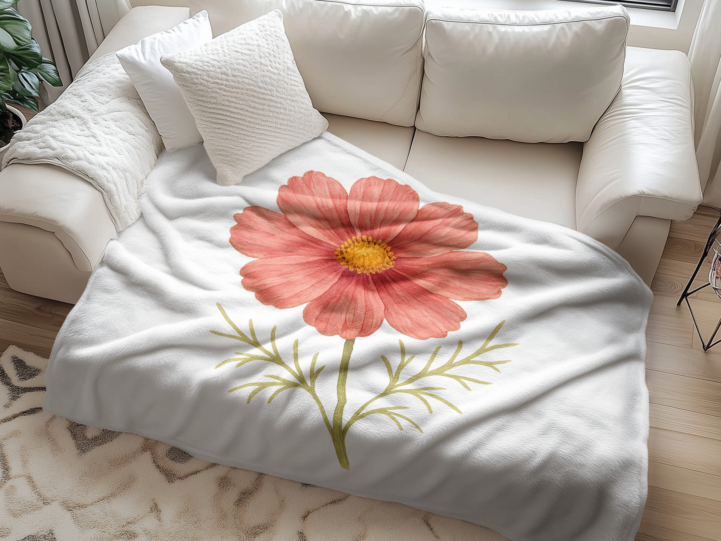 Pink Flower with Yellow Center Cozy Blanket product