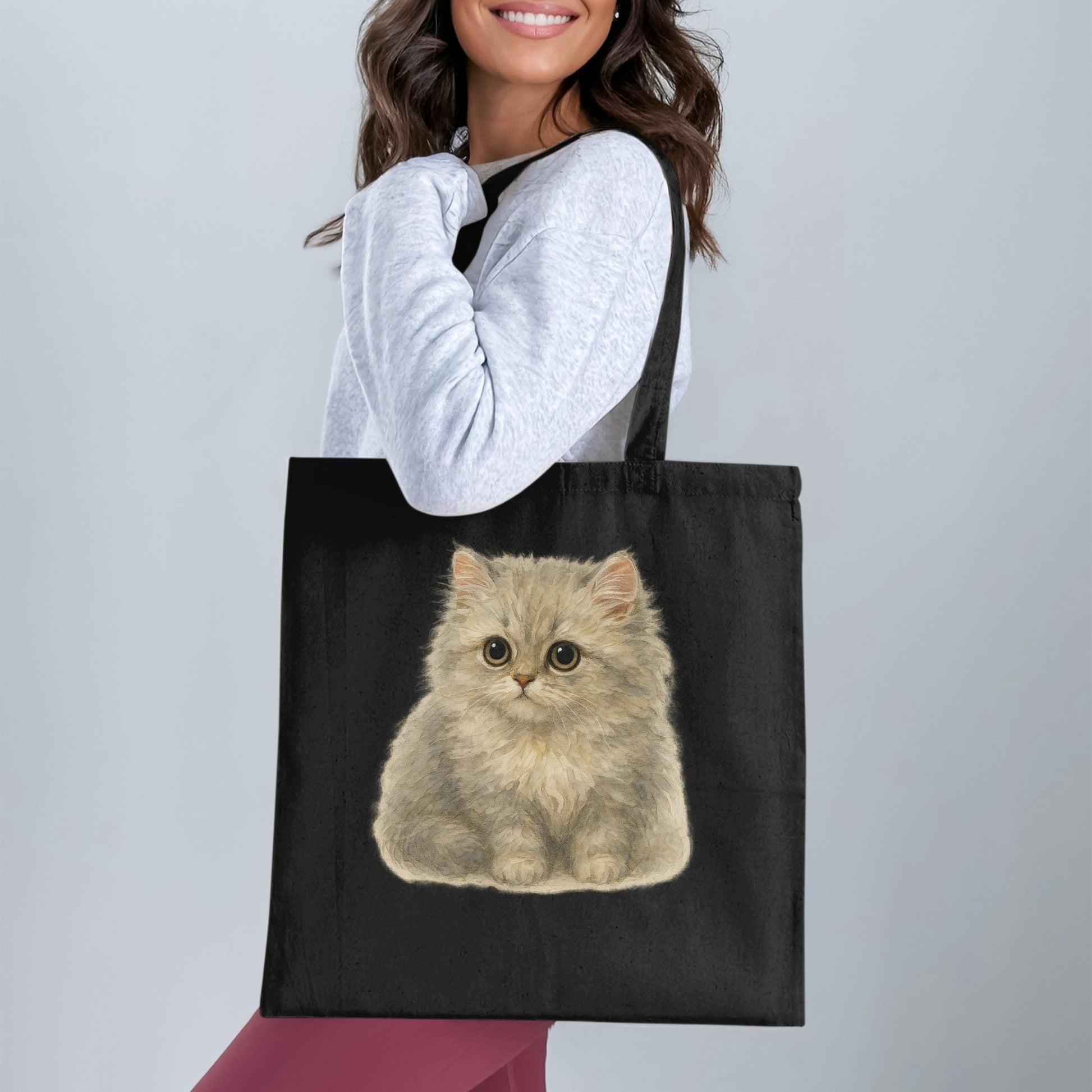 Adorable Fluffy Kitten Printed Black Tote Bag product
