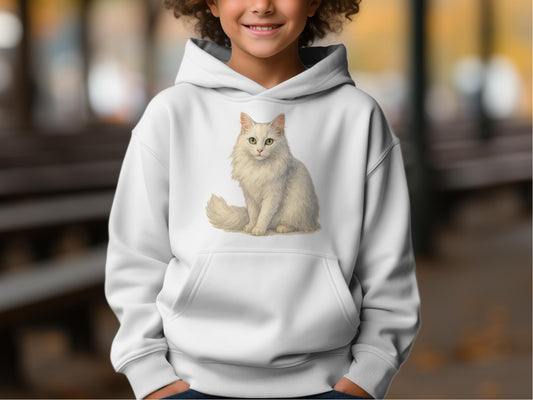 Adorable White Cat Print Hoodie Youth Apparel product
