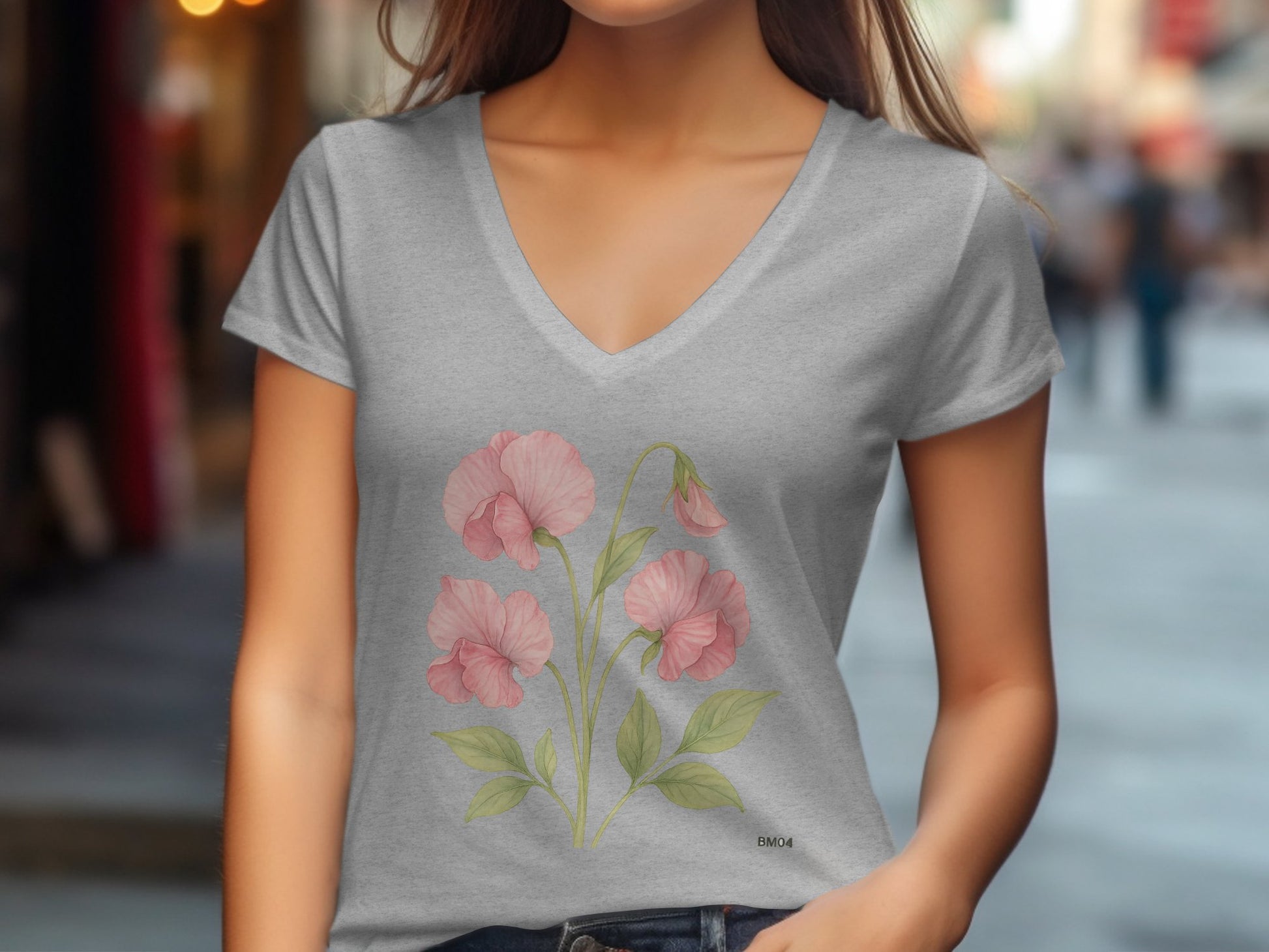 Elegant Floral Graphic V Neck Women's T-shirt product type