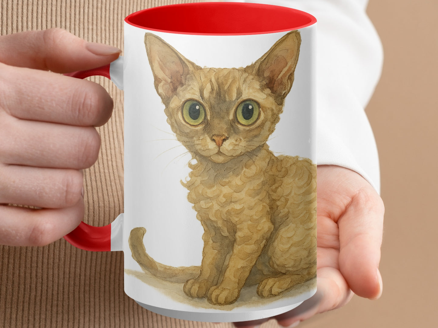 Cute Cat Illustration with Red Accent Mug product type