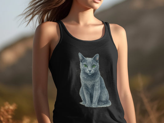 Black Tank Top with Realistic Cat Print Apparel Product