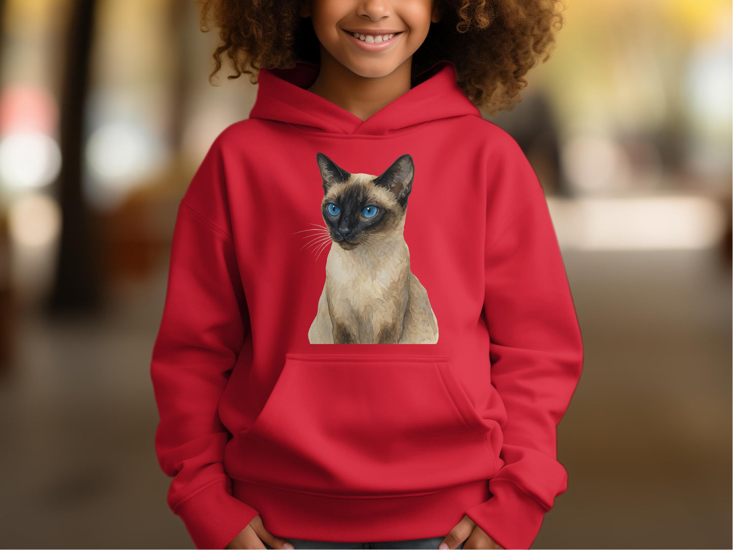 Cute Blue-Eyed Cat Design on Red Youth Hoodie product