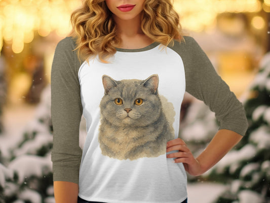 Cute Fluffy Cat Design Long Sleeve Raglan Shirt product type