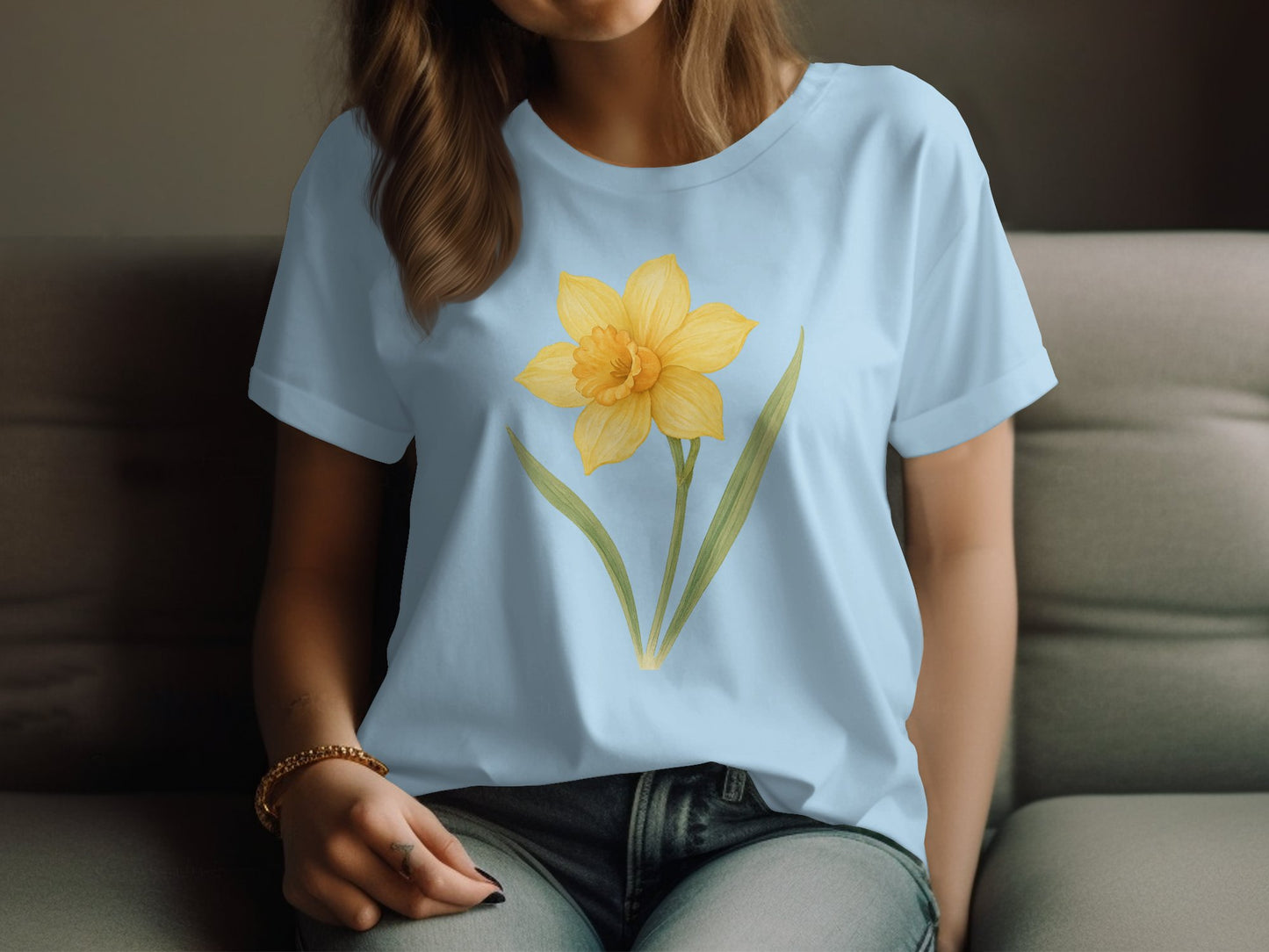 Daffodil Flower Design on Light Blue Shirt product