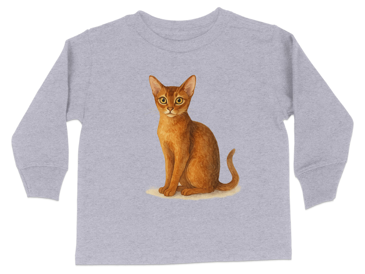 Cute Illustrated Cat Design on Grey Long Sleeve Shirt product
